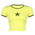 Patchwork short sleeve star pattern contrast top