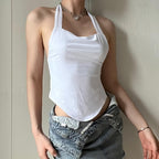 Halter backless solid self tie top