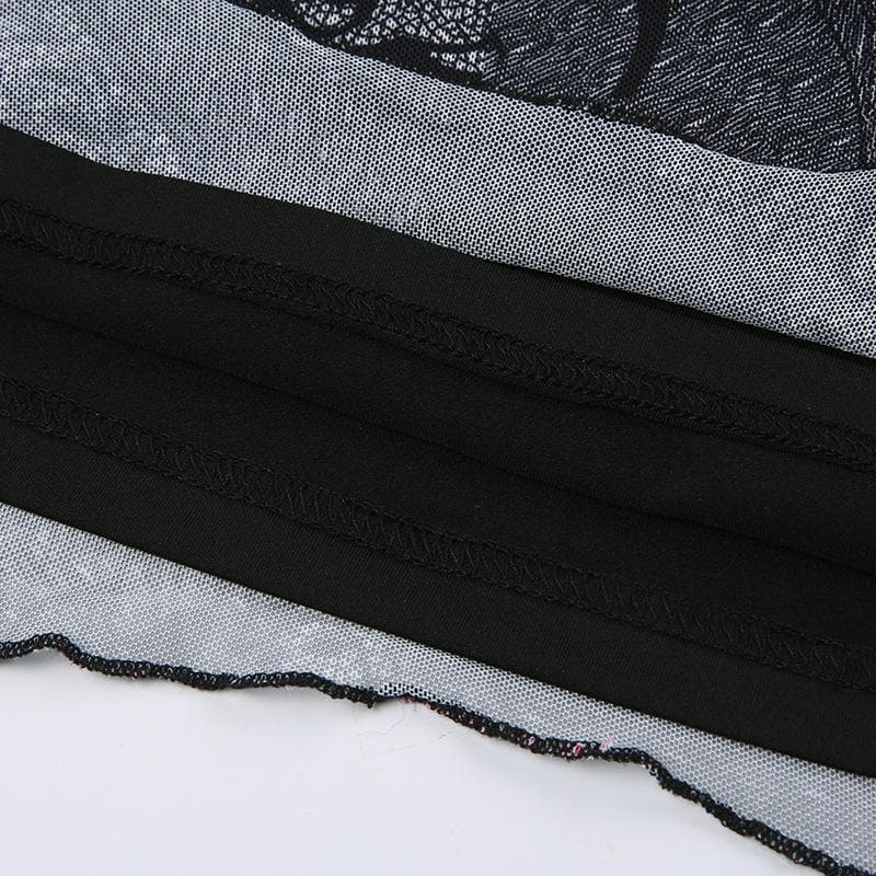 Ärmelloses Maxikleid mit geschlitztem Wasserfallausschnitt und kontrastierenden Rüschen aus Netzstoff 