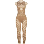 Ärmelloser, ausgehöhlter, durchsichtiger Jumpsuit aus Fischnetz 