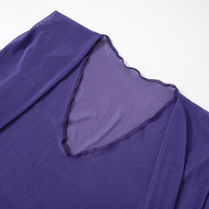 Sheer mesh see through cross front short sleeve solid self tie top