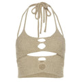 Halter solid hollow out fluffy backless crop top