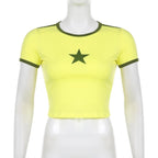Patchwork short sleeve star pattern contrast top