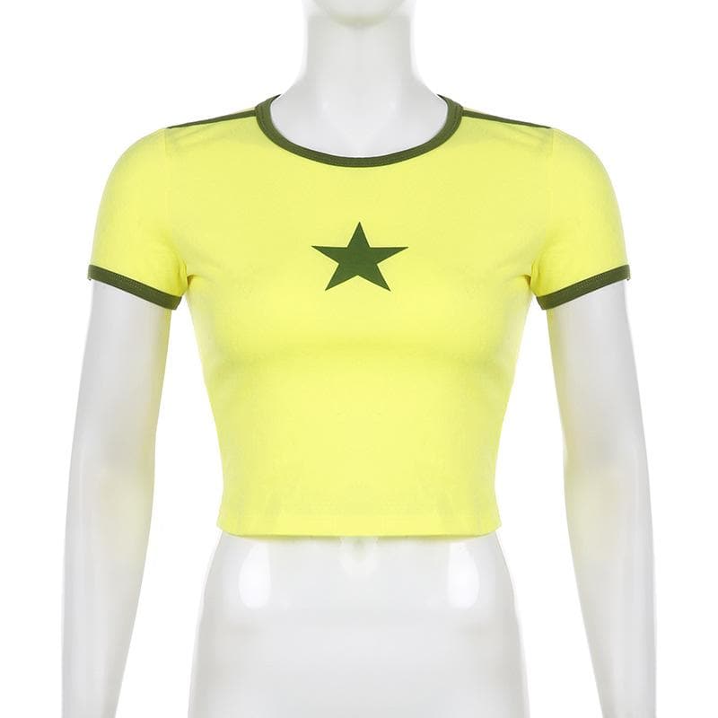 Patchwork short sleeve star pattern contrast top
