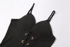 Gerippter, rückenfreier, einfarbiger Camisole-Jumpsuit mit V-Ausschnitt 