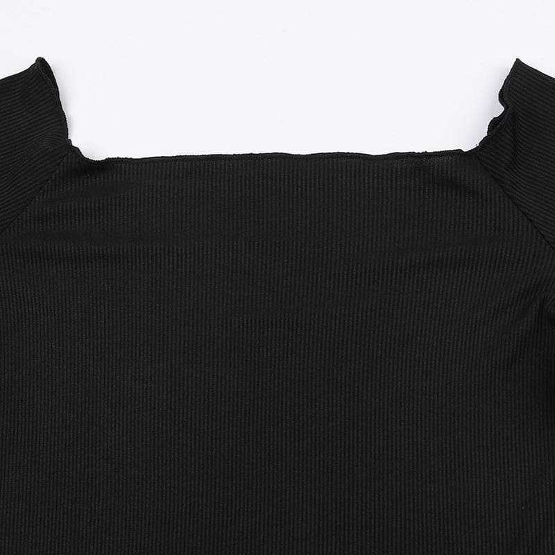 Off shoulder long sleeve ribbed solid top