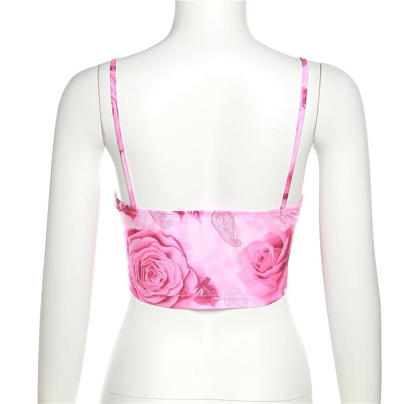 Flower print contrast backless cowl neck bustier cami crop top
