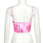 Flower print contrast backless cowl neck bustier cami crop top