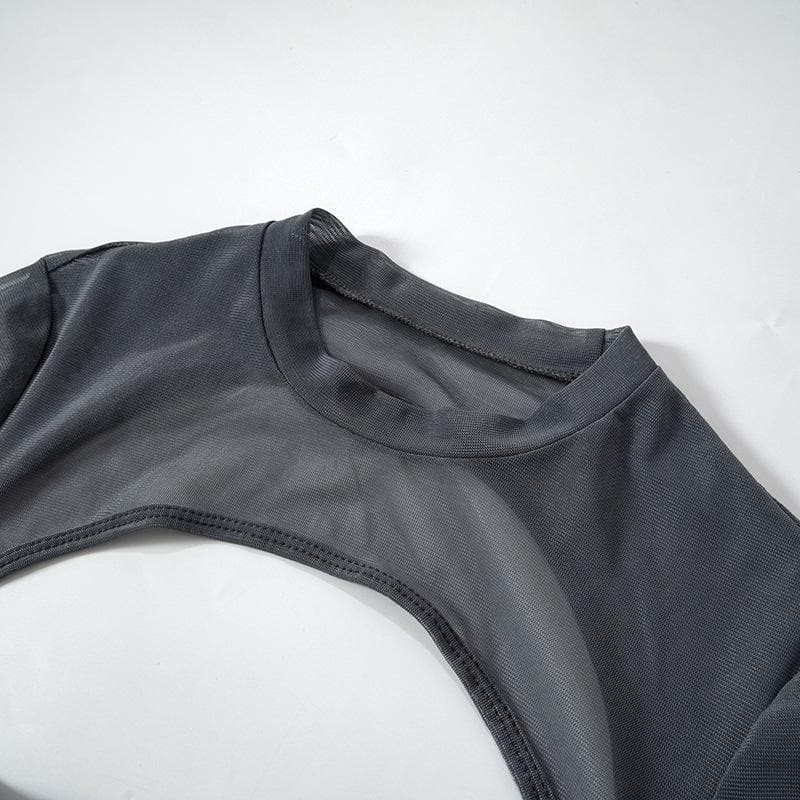 Lace up flared sleeve crewneck corset hollow out backless top