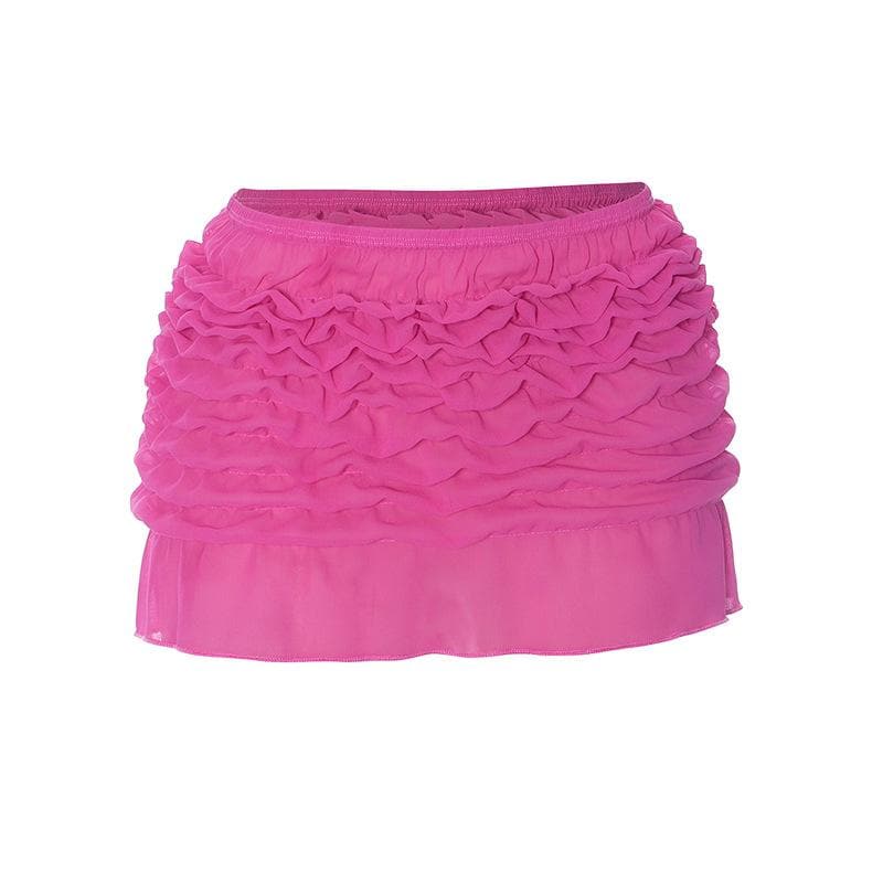Smocked solid ruffle chiffon mini skirt