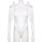 Ruched corset self tie solid backless low cut top