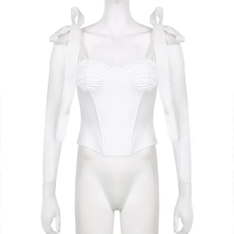 Ruched corset self tie solid backless low cut top