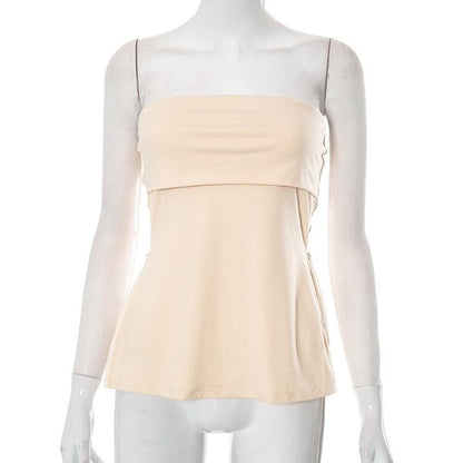 Solid zip-up backless sleeveless tube top