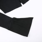 Halter self tie flared sleeve button solid 2 piece crop top