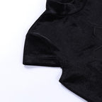 Cap sleeve mesh cross pattern velvet high neck solid top