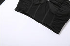 Mesh patchwork bustier gloves halter backless ruched crop top