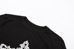 Short sleeve cross pattern crewneck contrast crop top