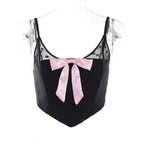 Top corto con scollo a U e schiena scoperta in pizzo patchwork con fiocco 