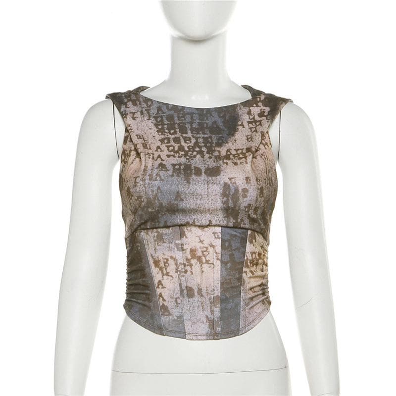 Felpa con cappuccio, senza maniche, con zip, corsetto, top corto arricciato a contrasto 