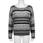 Long sleeve contrast striped knitted round neck top - Final Sale