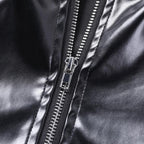 Sweetheart neck backless belt PU leather corset zip-up top