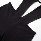 Hollow out solid halter backless self tie romper