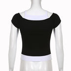 Cat pattern cap sleeve patchwork contrast top