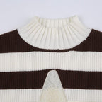 Star pattern patchwork high neck sleeveless striped knitted crop top - Final Sale