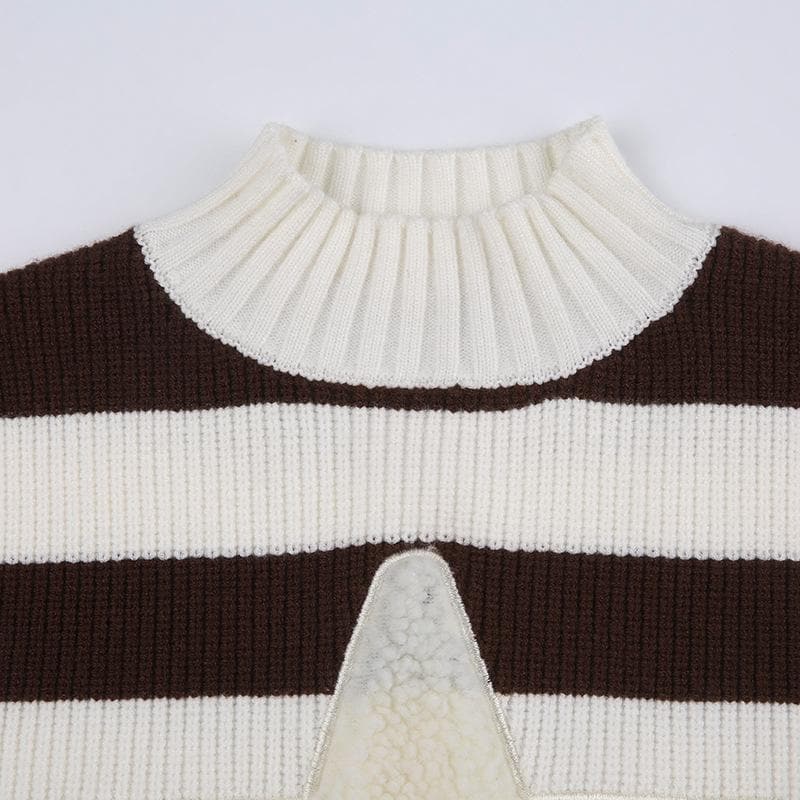 Star pattern patchwork high neck sleeveless striped knitted crop top - Final Sale