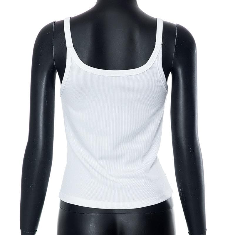 Ribbed solid u neck backless sleeveless top