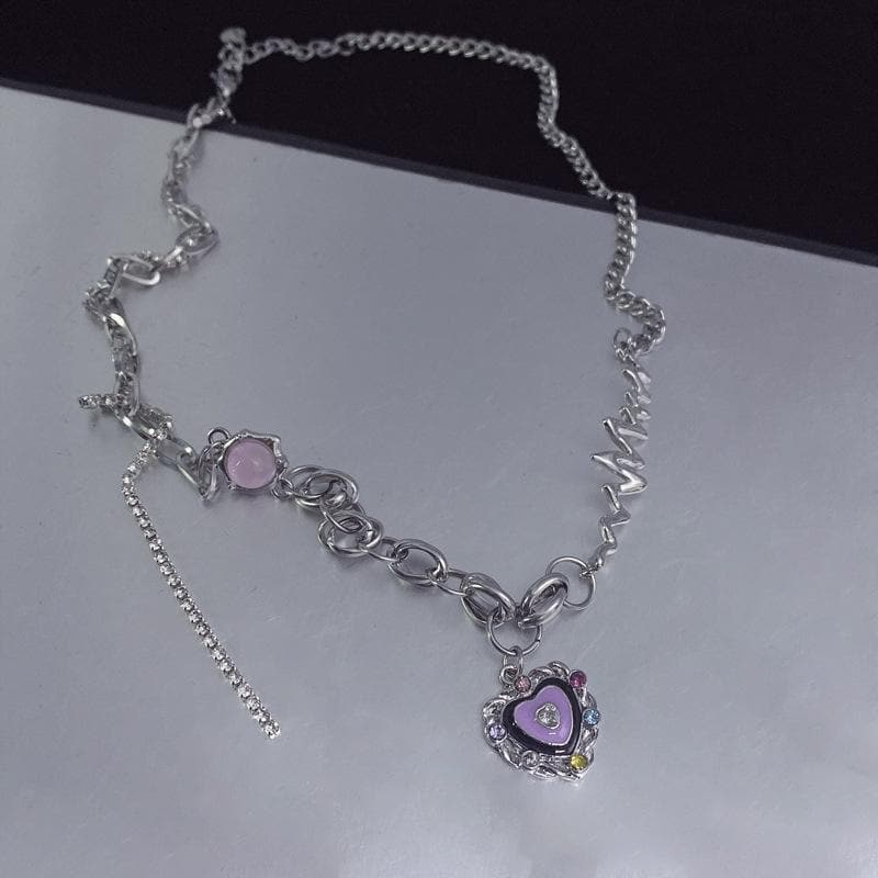 Heart Pendant Chain Multicolor Necklace