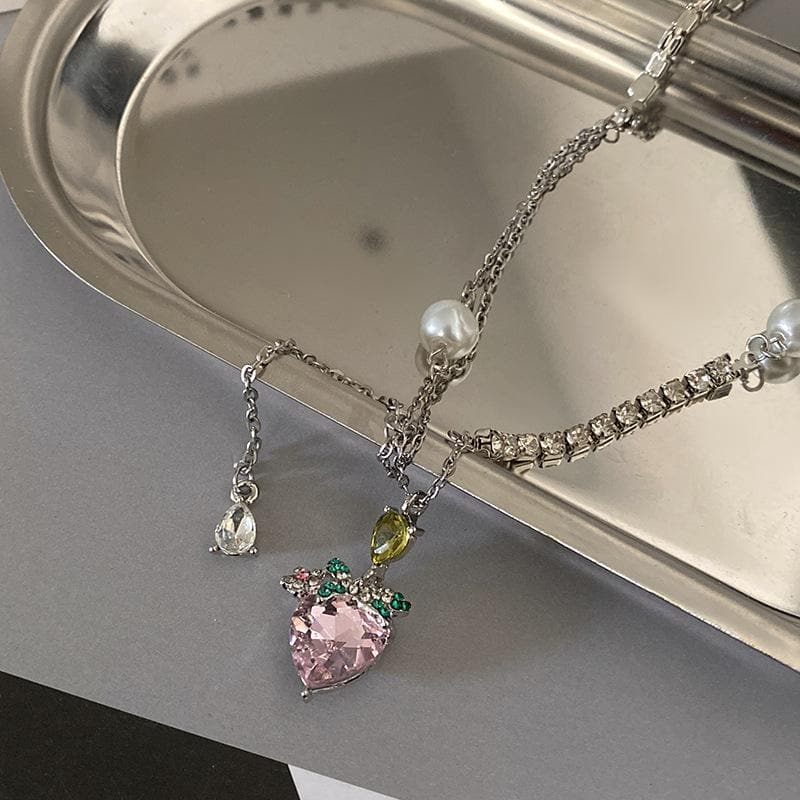 Multicolor Heart Pendant Faux Pearl Choker Necklace