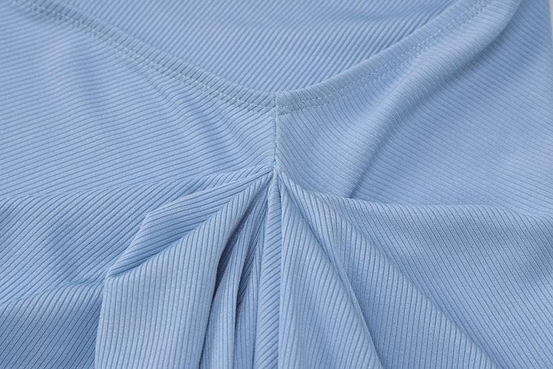 Ruched slit irregular solid ribbed maxi skirt