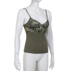 Contrast camouflage print v neck buckle cami top