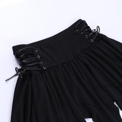 Irregular lace up ruched solid high rise mini skirt