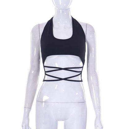 Einfarbiges, vorn überkreuztes Neckholder-Crop-Top zum Selbstbinden 