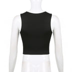 Double-layered square neck sleeveless solid crop top