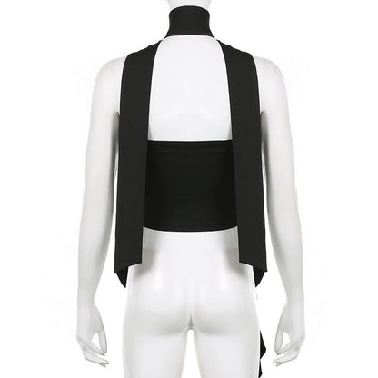 Solid flower applique ruffle ribbon ruched tube crop top