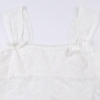 Textured lace hem bowknot zip-up cap sleeve solid top