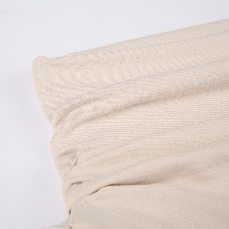 Ruched ruffle contrast patchwork mesh mini skirt
