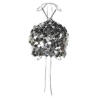 Halter self tie glitter backless textured crop top