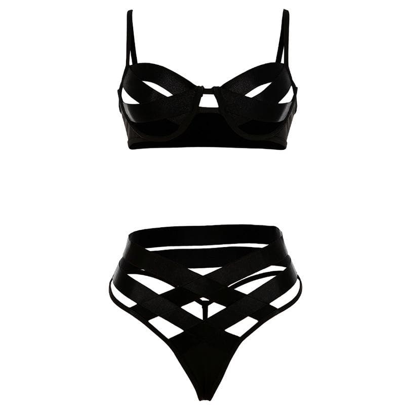 Ausgehöhltes, gekreuztes, vorn durchgehendes, rückenfreies Camisole-Hosenset 