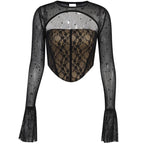 Flared sleeve lace beaded shrug corset 2 piece top