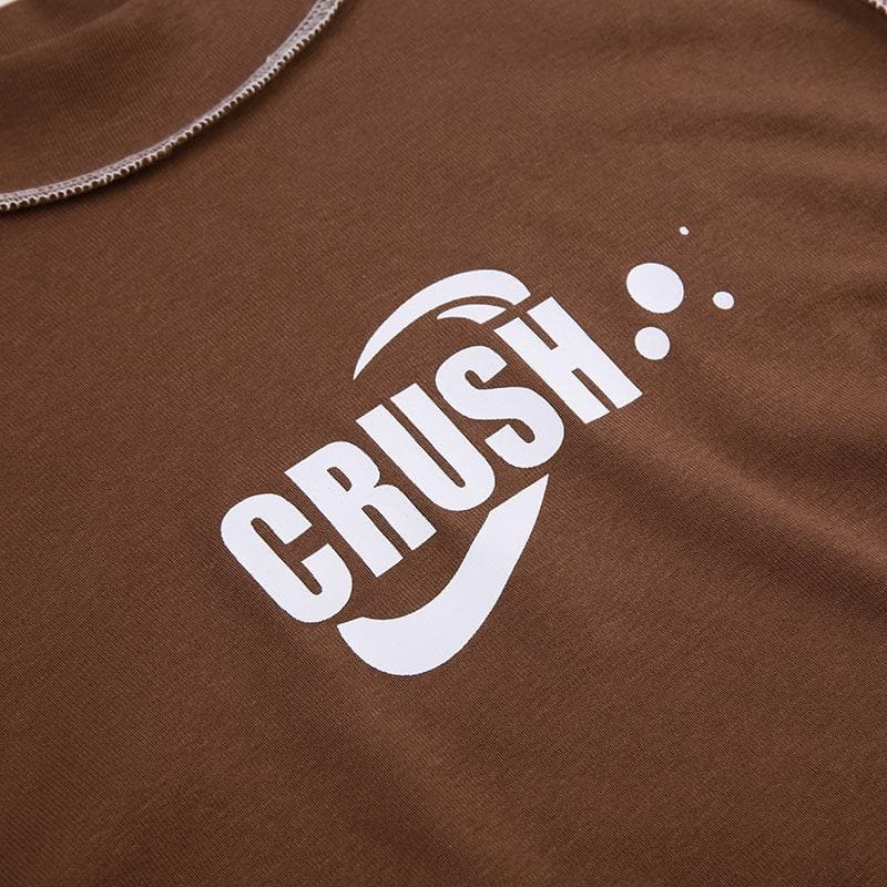 Stitch contrast short sleeve "CRUSH" pattern ruffle crop top