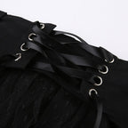 Lace up zip-up patchwork ruched mesh low rise solid mini skirt