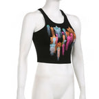 Star pattern sleeveless buckle contrast crop top