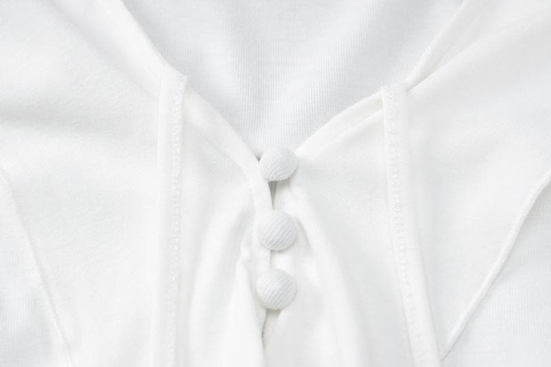 Halter self tie v neck flared sleeve button ruffle crop top
