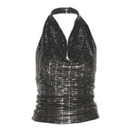 Textured cowl neck halter backless crop top