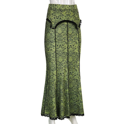 Stitch lace hem abstract contrast maxi skirt