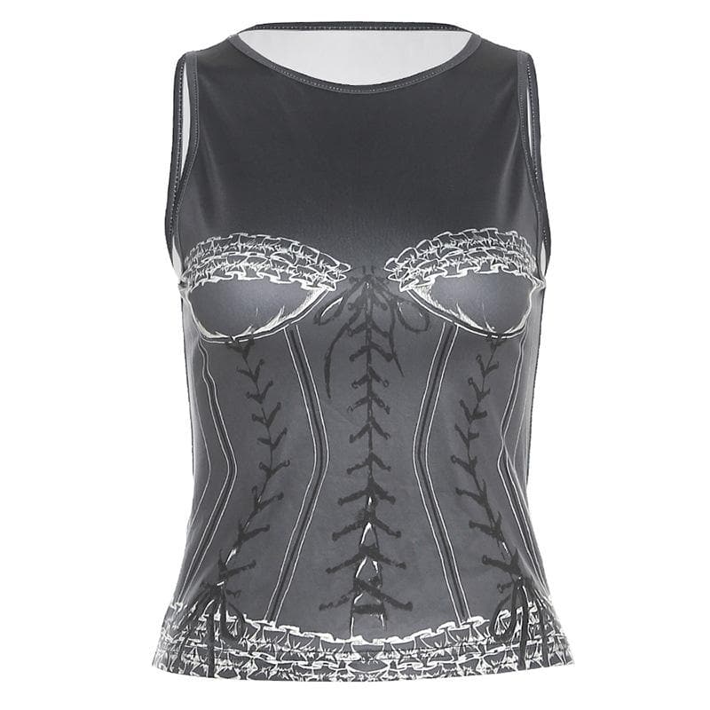 Contrast print sleeveless round neck top